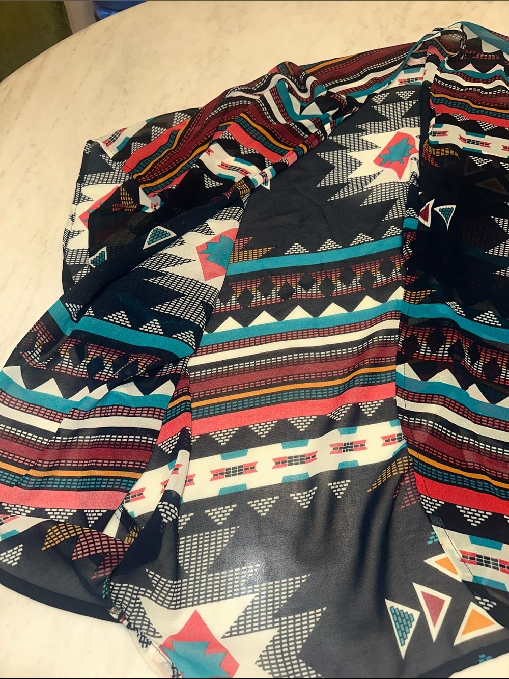Lightweight Aztec Print Kimono Cardigan - Black & Teal Xhilaration size XS - Picture 3 of 7